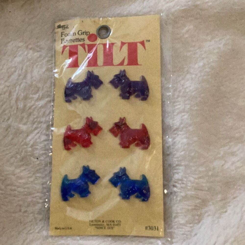 Vintage TILT Foam Grip Barrettes Scottie Dog New In Packaging
